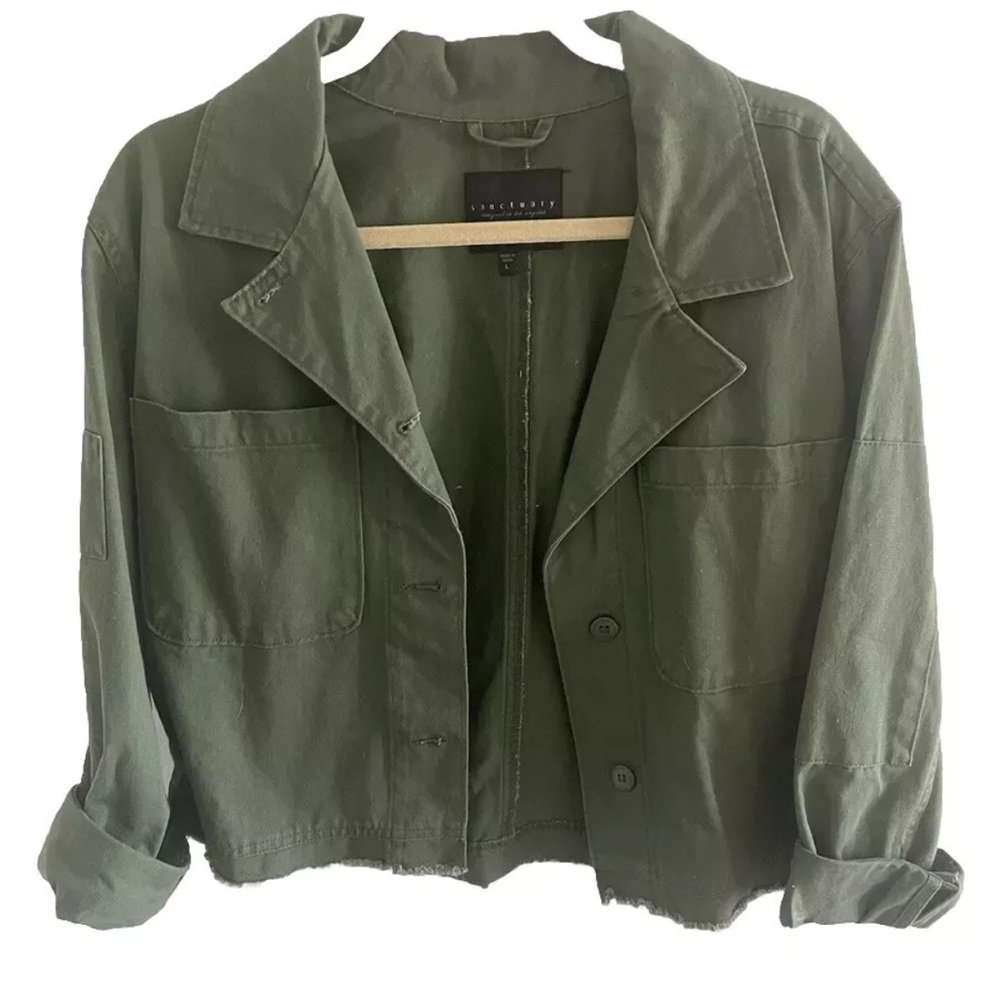 Army Jacket Top Shirt Cropped Frayed  Cargo Military Utility Sanctuary Large L